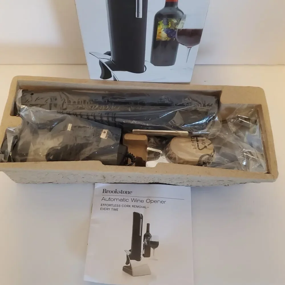 Brookstone Automatic Wine Opener Rechargeable, Foil Cutter and Stand NIB